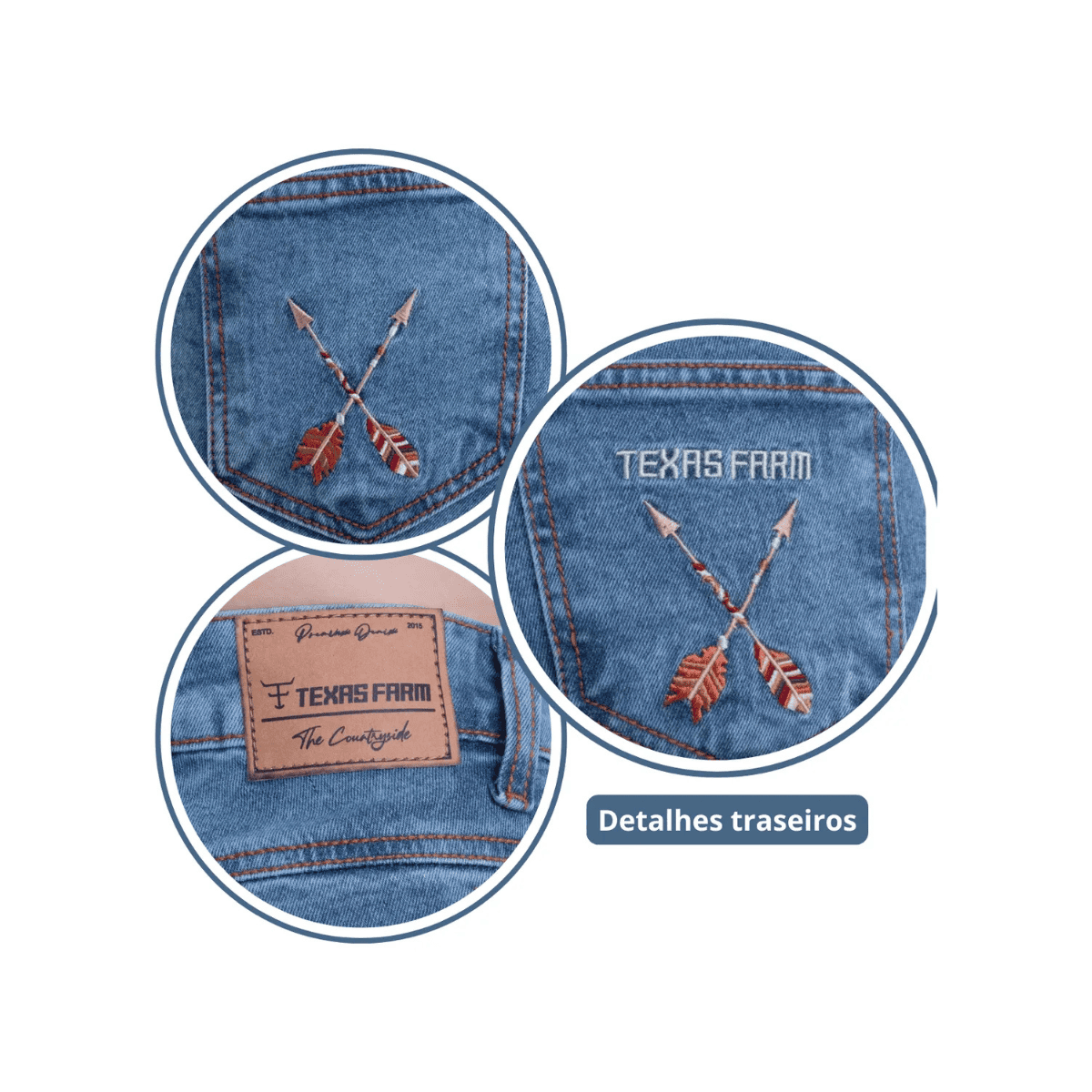 Calça Jeans Bordada Texas Farm Vitality Umber