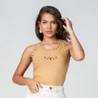 Regata Bege Canelada Bordada com Termo Stabulos