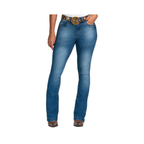 Calça Buphallos Feminina Jeans Azul com Cinto e Bordados