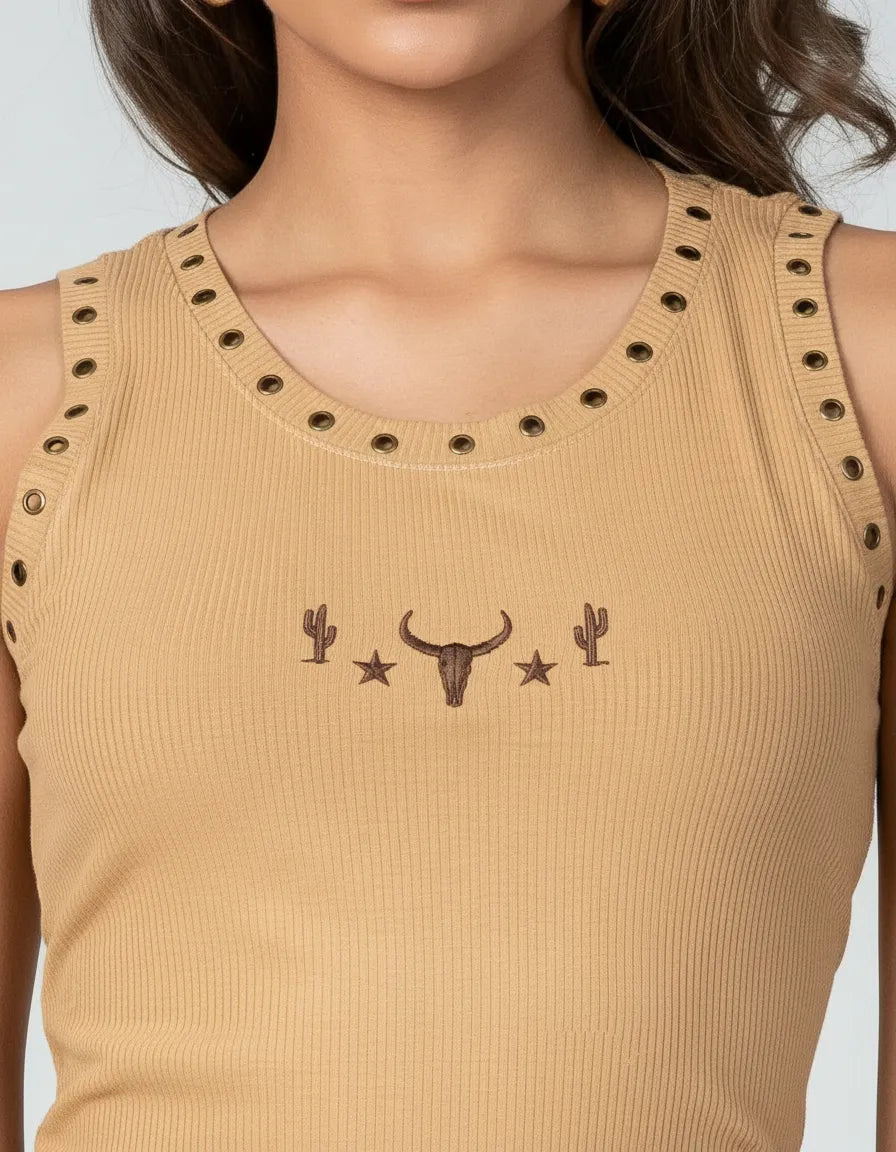 Regata Bege Canelada Bordada com Termo Stabulos