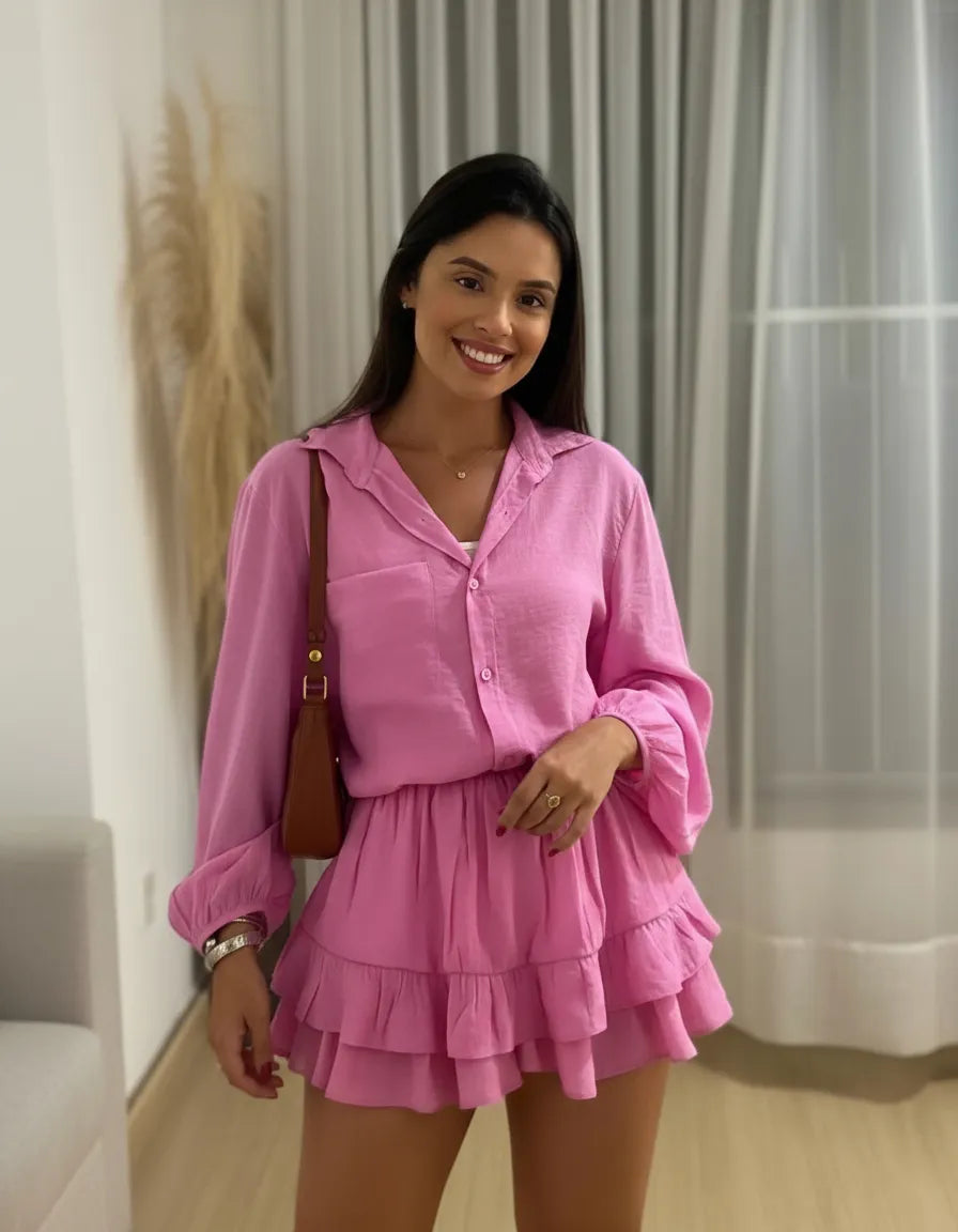 Conjunto Feminino Camisa e Short Saia