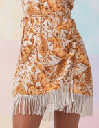 Vestido Feminino Stabulos Curto Estampado Com Barra Franja