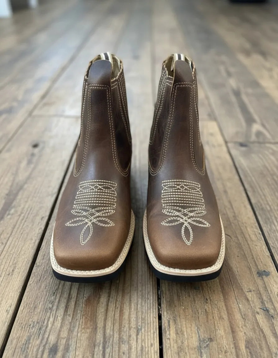 Botina Texana Country Bico Quadrado Couro