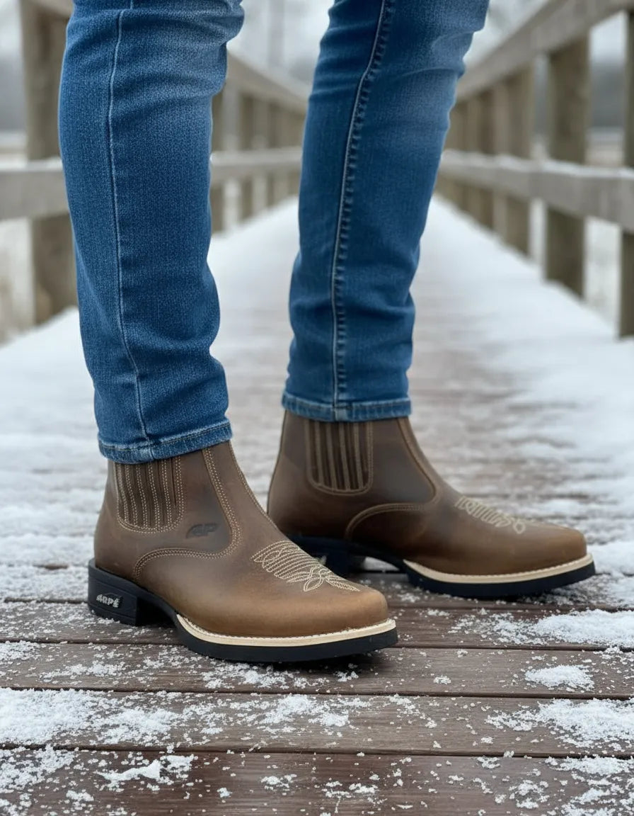 Botina Texana Country Bico Quadrado Couro