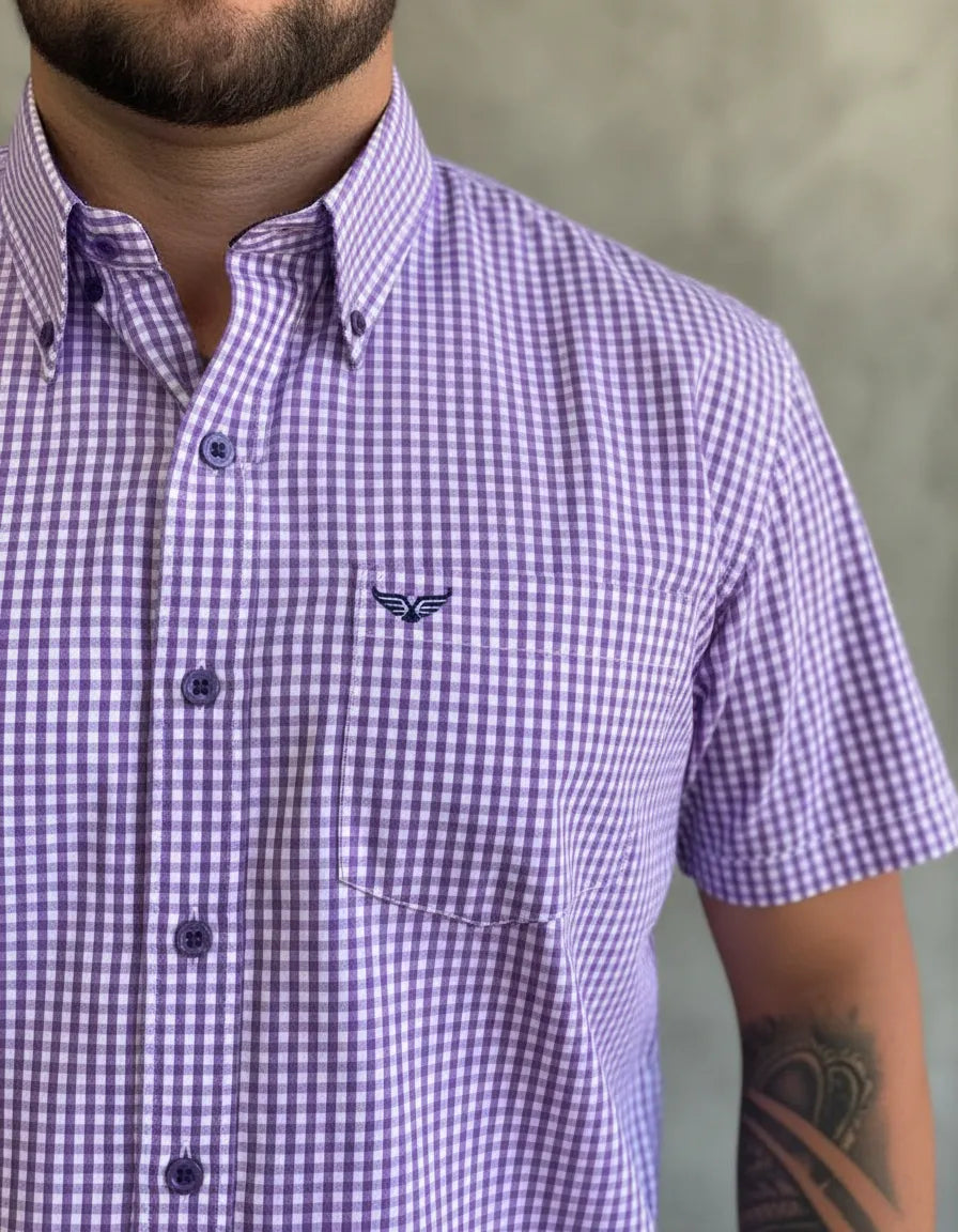 Camisa Social Xadrez Masculina Manga Curta Texas Edition