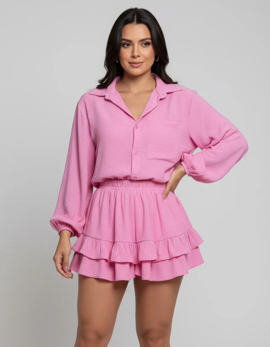 Conjunto Feminino Camisa e Short Saia