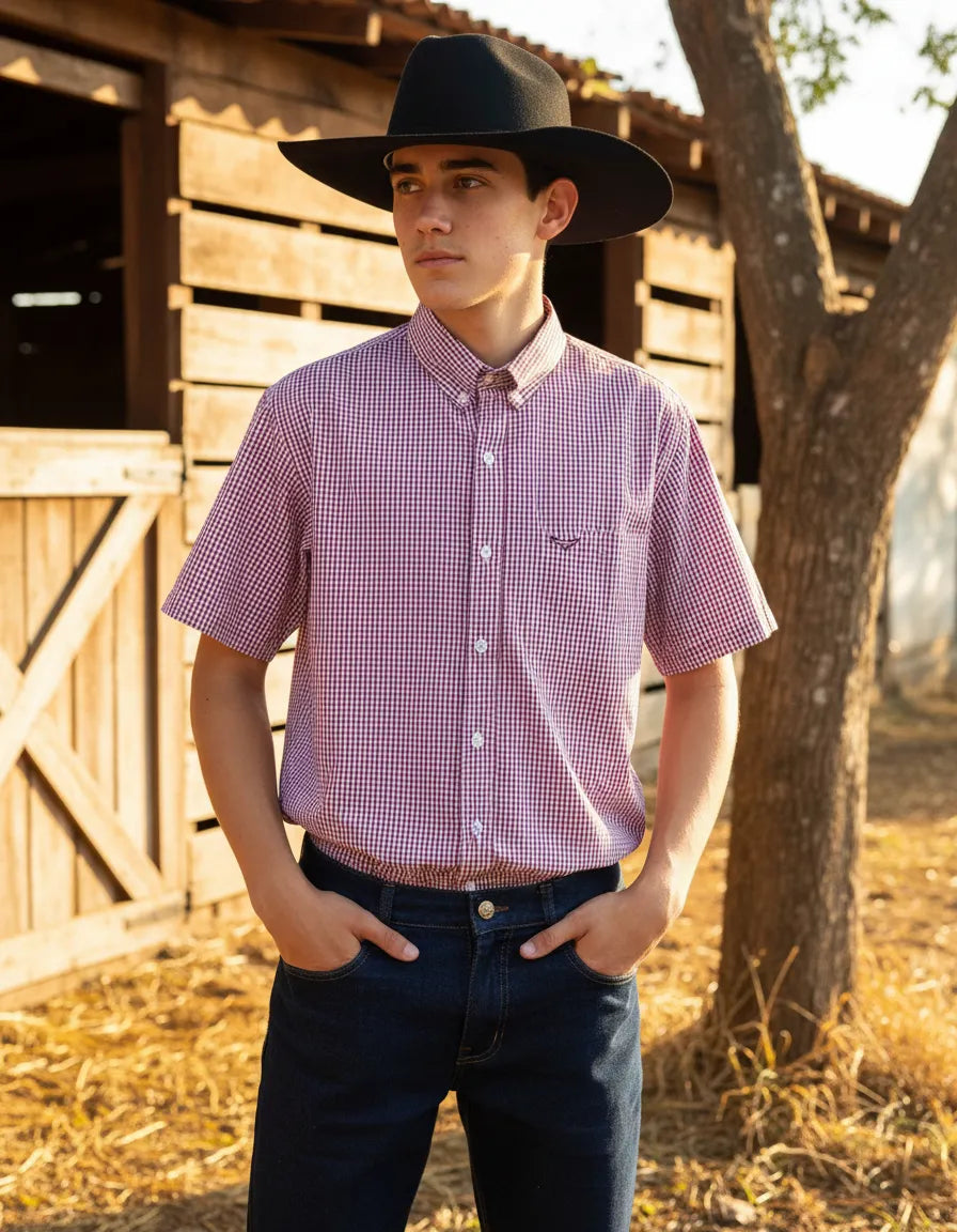 Camisa Social Xadrez Masculina Manga Curta Texas Edition