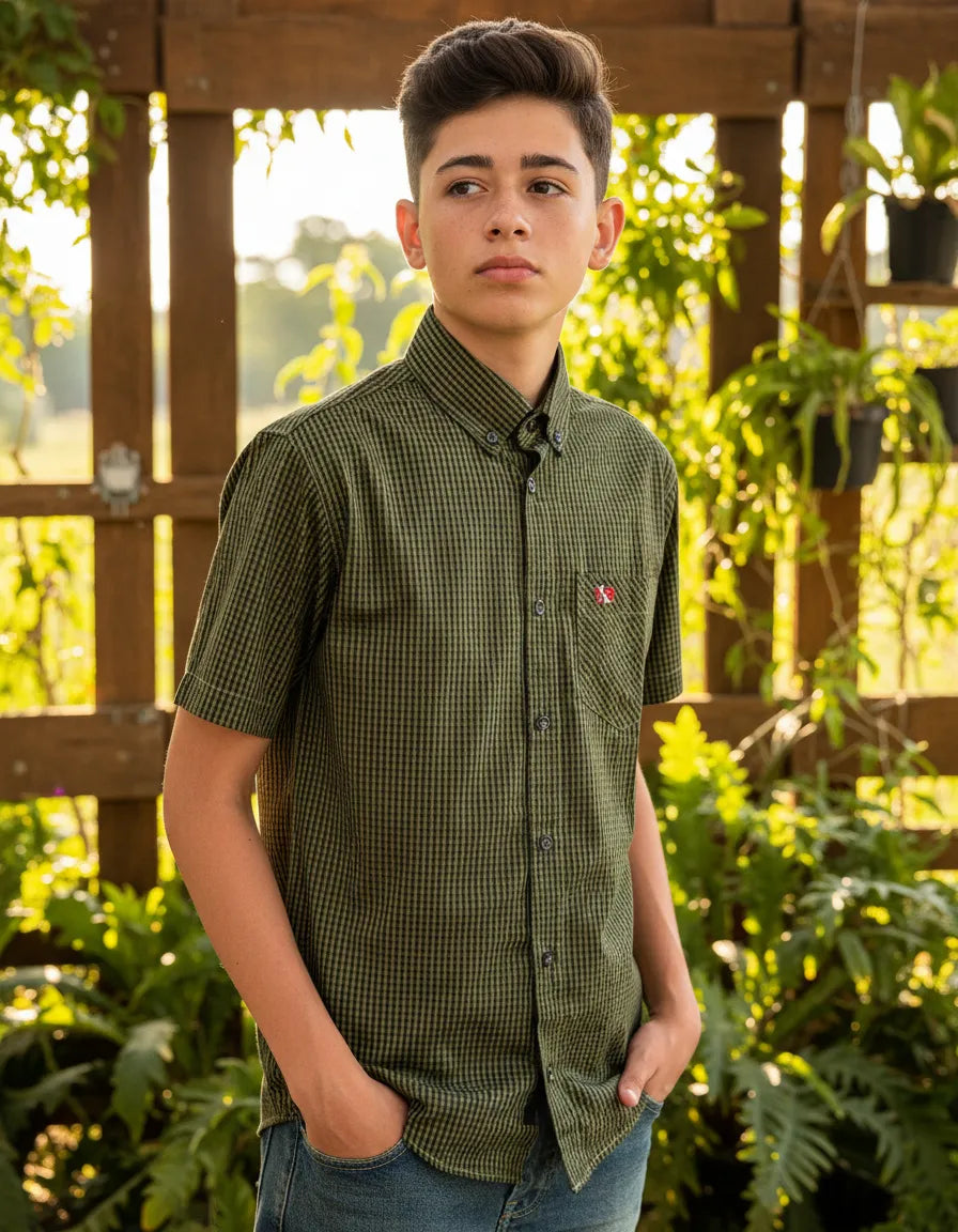 Camisa Social Xadrez Manga Curta Masculina Texas Brasil