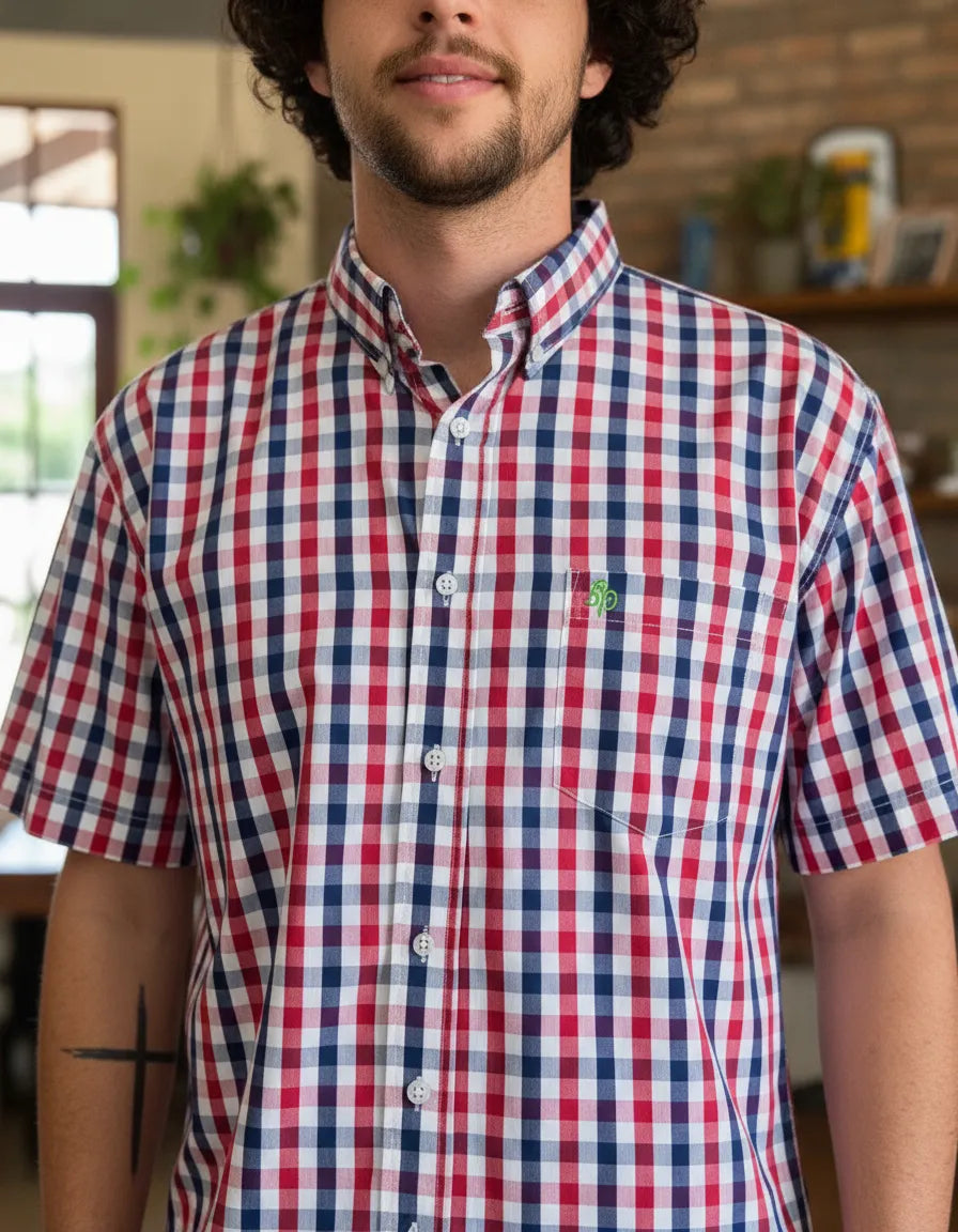 Camisa Social Xadrez Masculina Manga Curta Radade