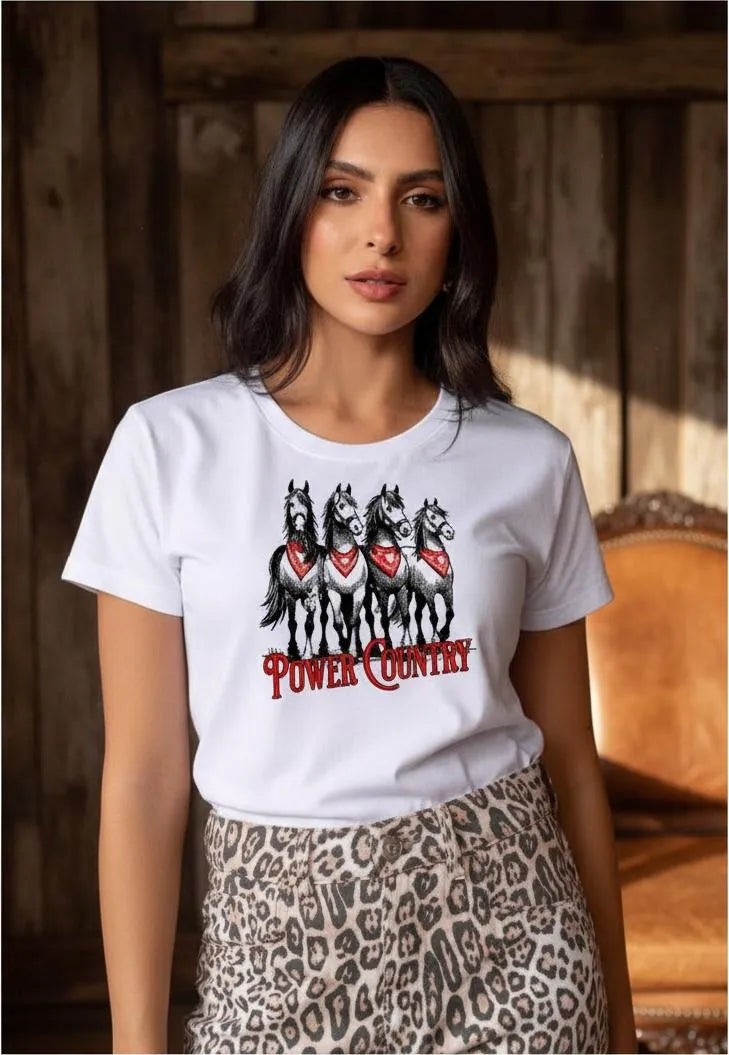 T-Shirt PWC Cavalos Branca