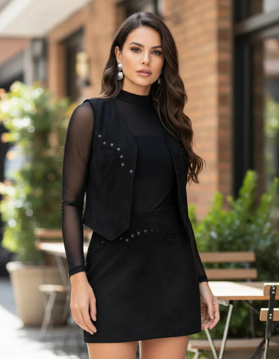 Conjunto Camurçado Stabulos Colete e Saia