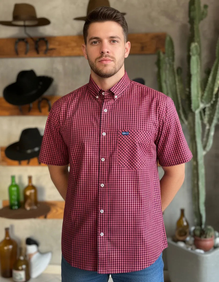 Camisa Social Xadrez Masculina Manga Curta Texas Edition
