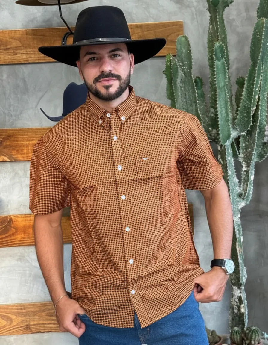 Camisa Social Xadrez Masculina Manga Curta Texas Edition