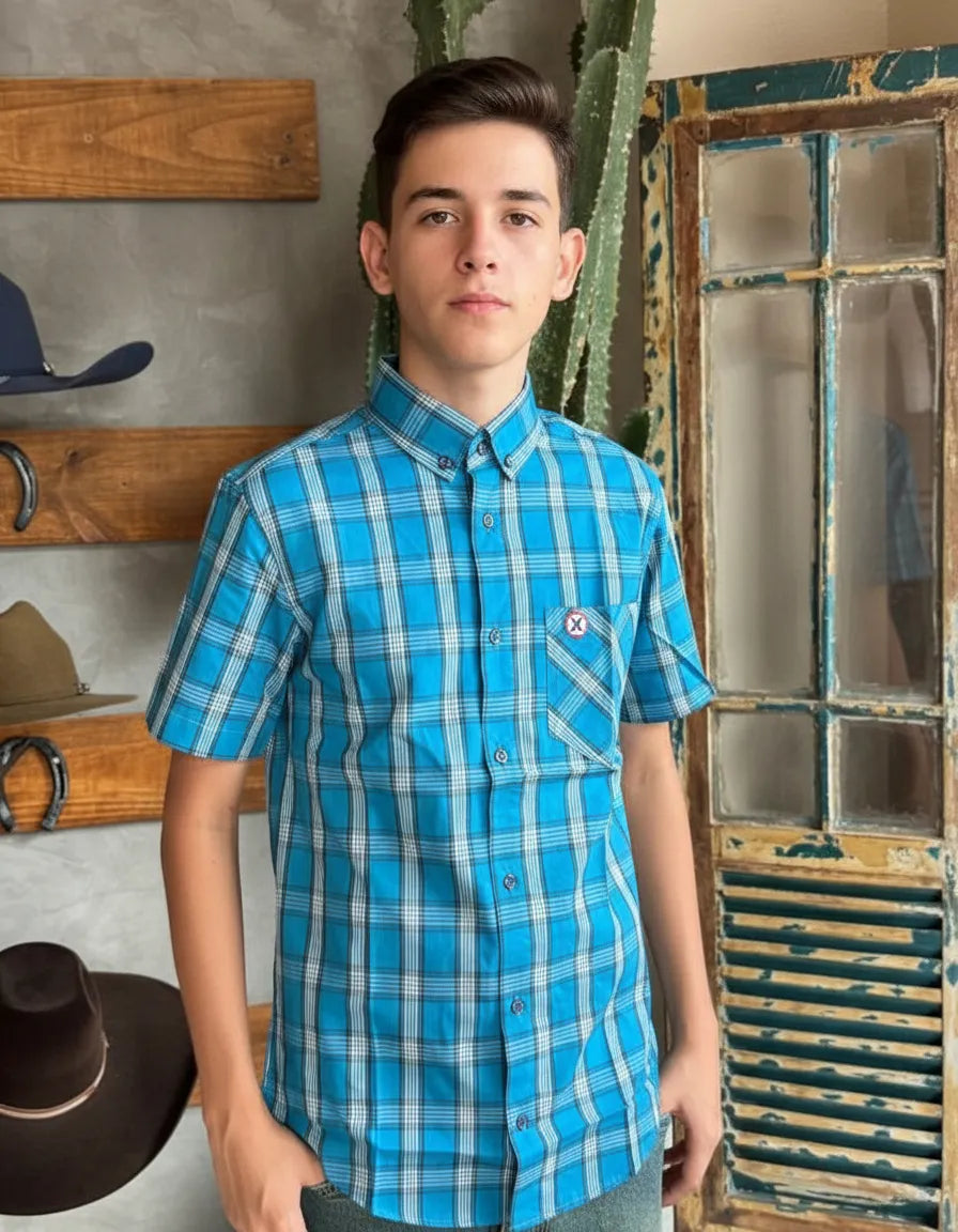 Camisa Social Xadrez Manga Curta Masculina Texas Brasil