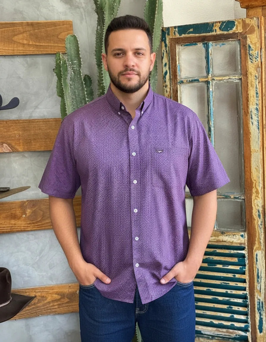 Camisa Social Xadrez Masculina Manga Curta Texas Edition