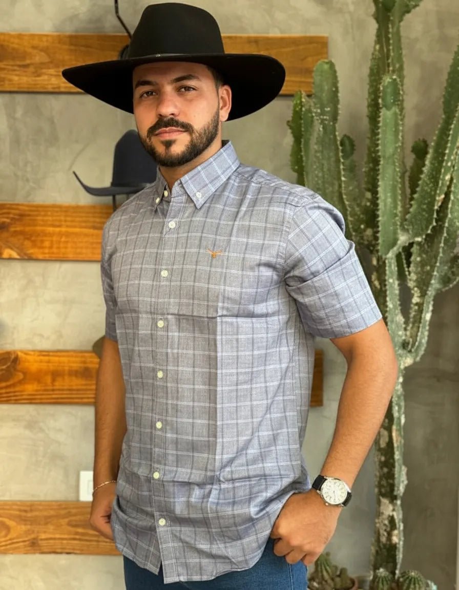 Camisa Social Xadrez Manga Curta Masculina Moiadeiros