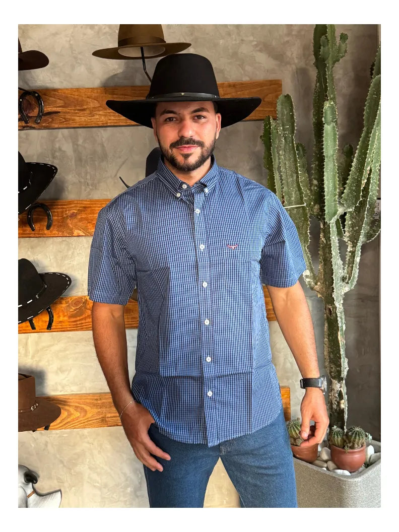Camisa Social Xadrez Masculina Manga Curta Texas Edition