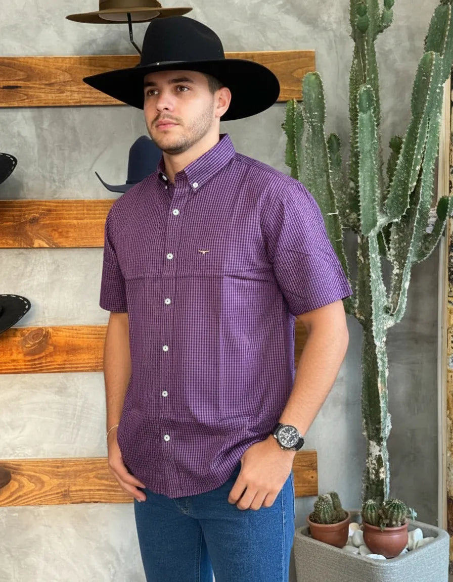 Camisa Social Xadrez Masculina Manga Curta Texas Edition