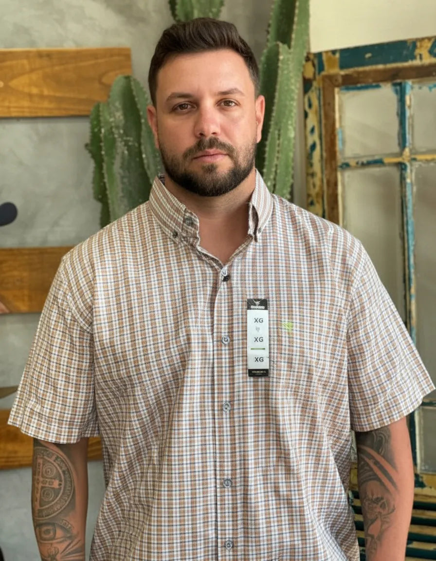 Camisa Social Xadrez Manga Curta Masculina Texas Farm