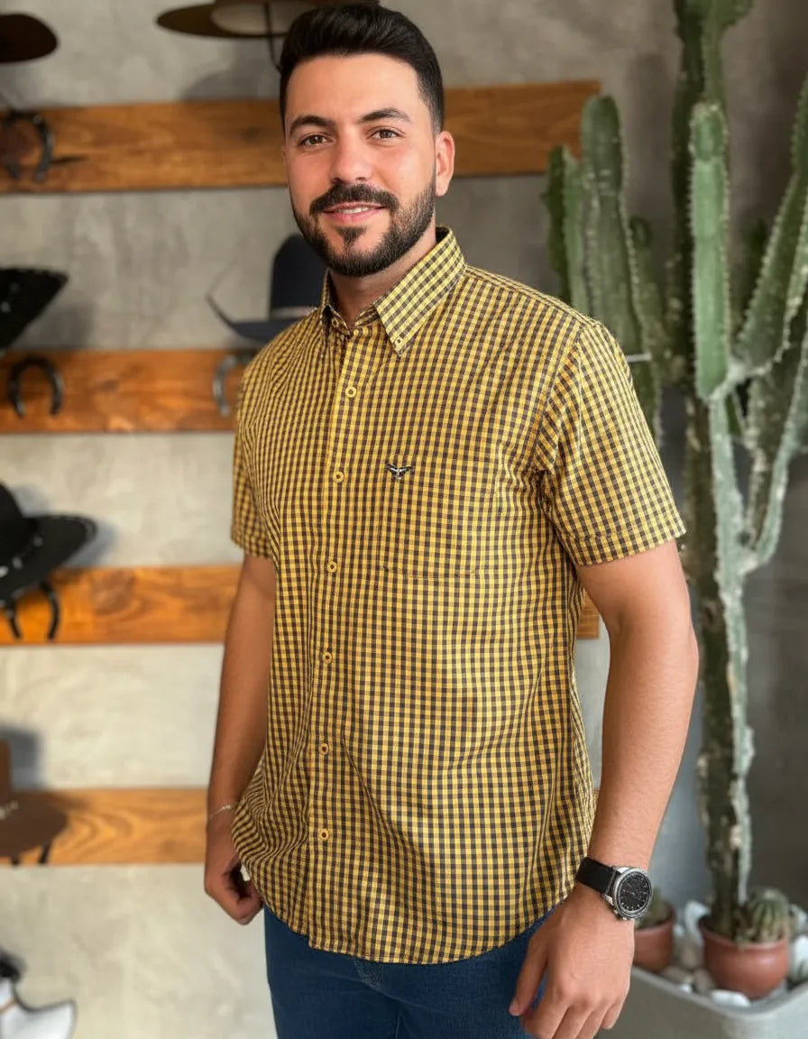 Camisa Social Xadrez Masculina Manga Curta Texas Edition