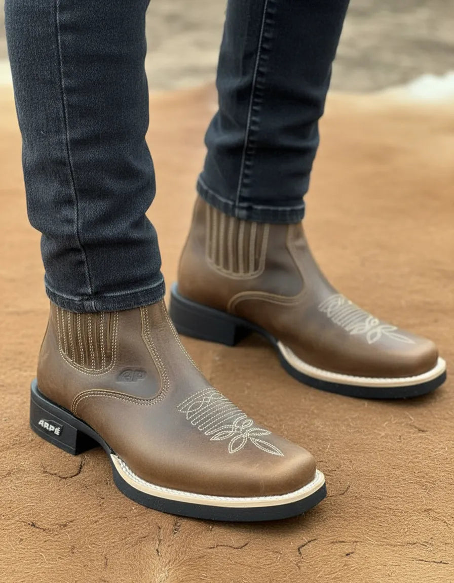 Botina Texana Country Bico Quadrado Couro