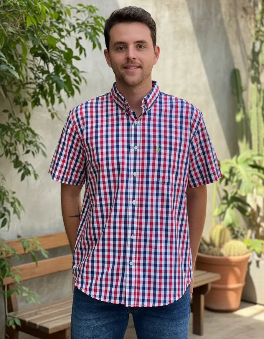 Camisa Social Xadrez Masculina Manga Curta Radade