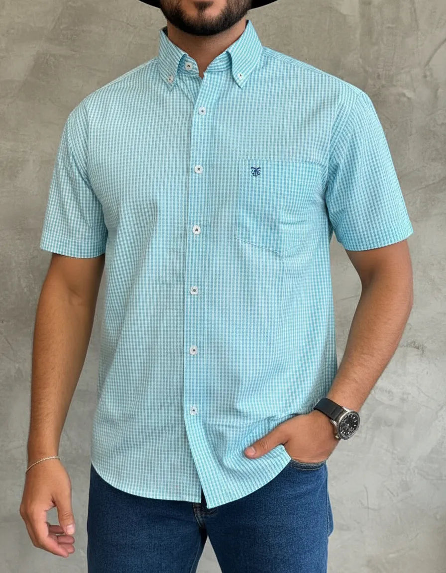 Camisa Social Xadrez Masculina Manga Curta Texas Edition