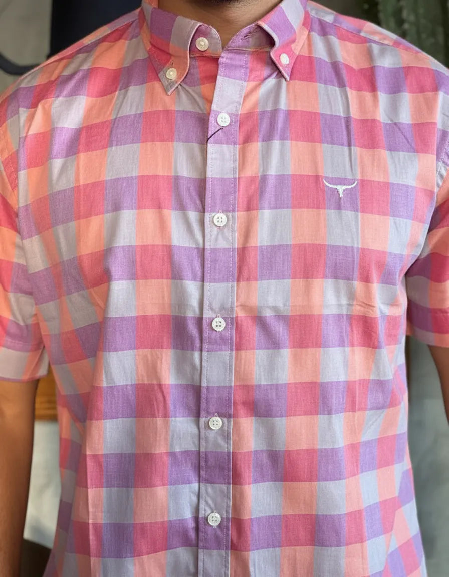 Camisa Social Xadrez Manga Curta Masculina Moiadeiros