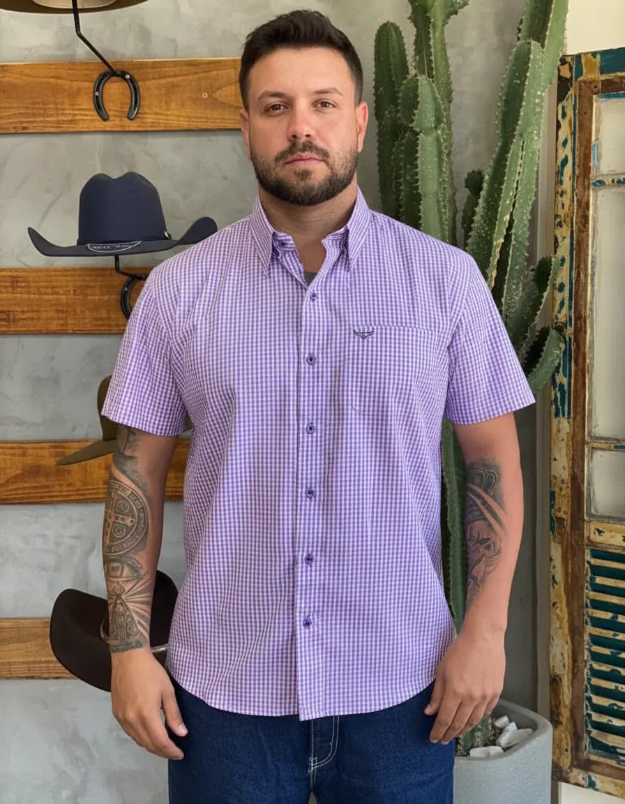 Camisa Social Xadrez Masculina Manga Curta Texas Edition