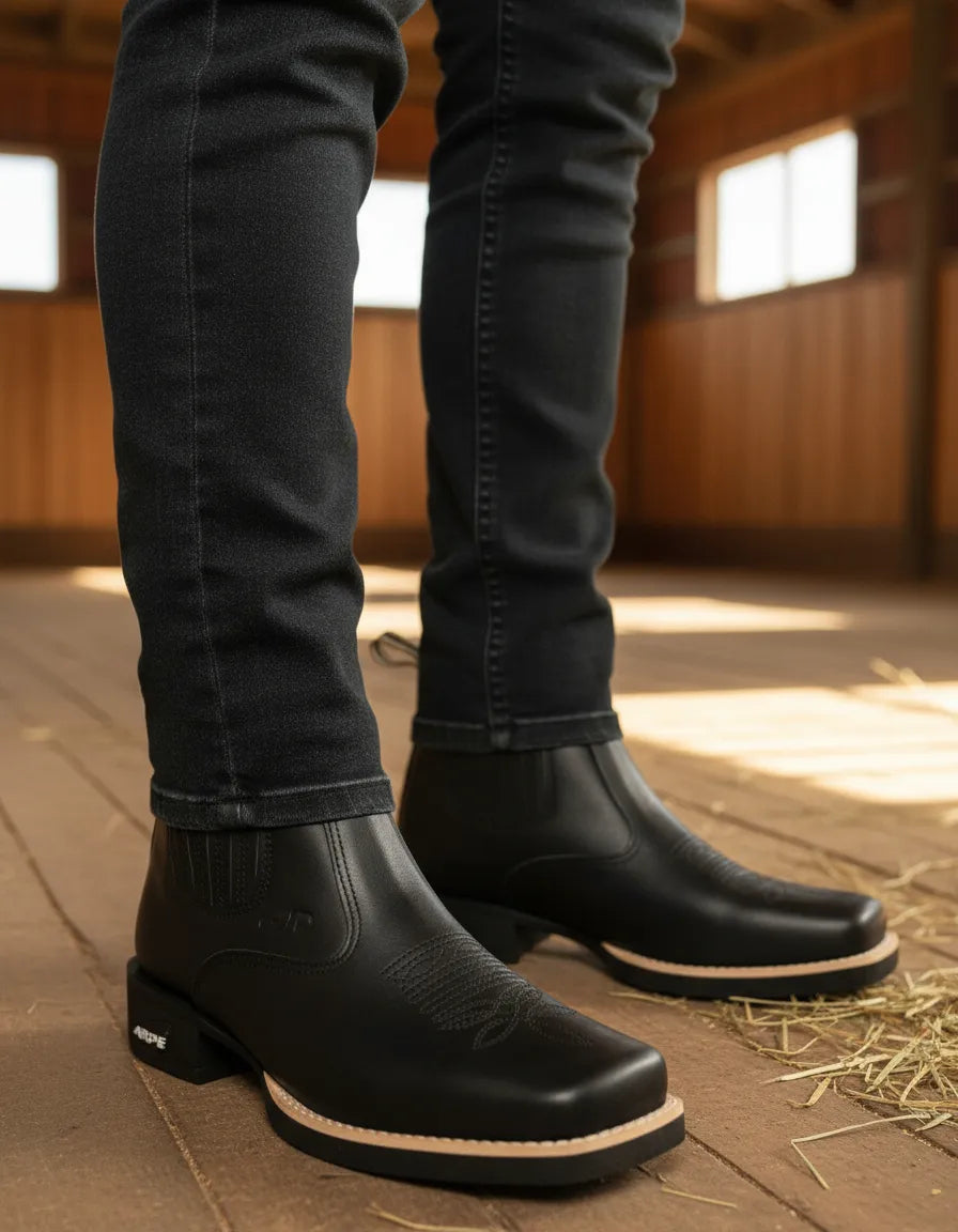 Botina Texana Country Bico Quadrado Couro