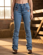 Calça Jeans Bordada Texas Farm Vitality Umber