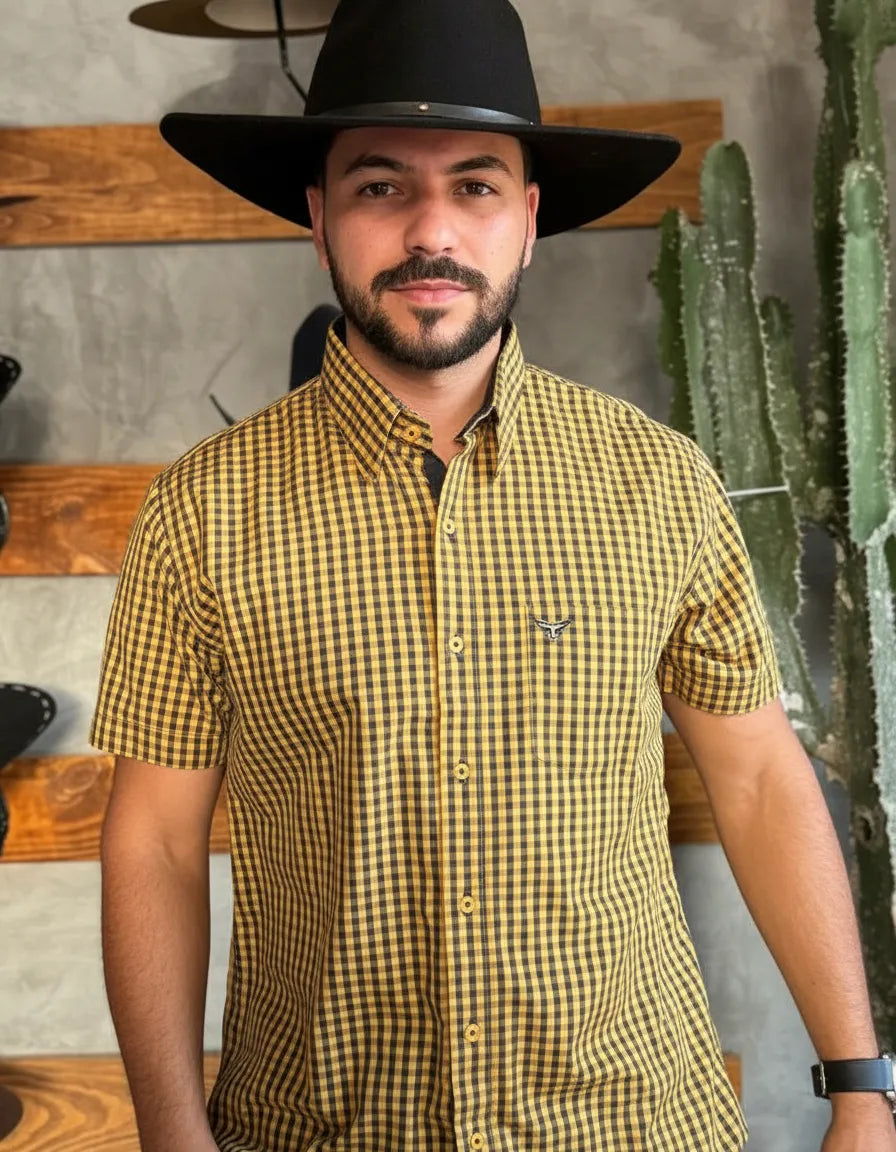 Camisa Social Xadrez Masculina Manga Curta Texas Edition