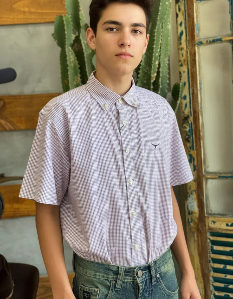 Camisa Social Xadrez Manga Curta Masculina Moiadeiros