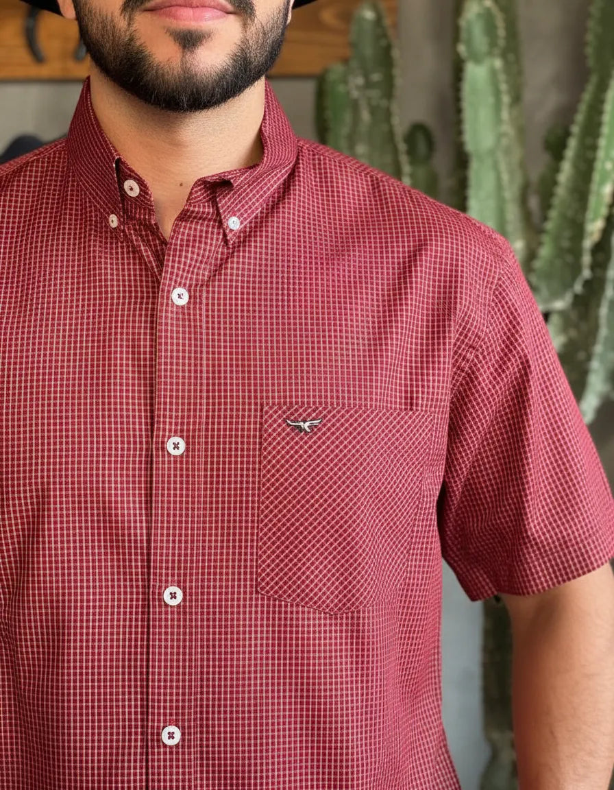 Camisa Social Xadrez Masculina Manga Curta Texas Edition