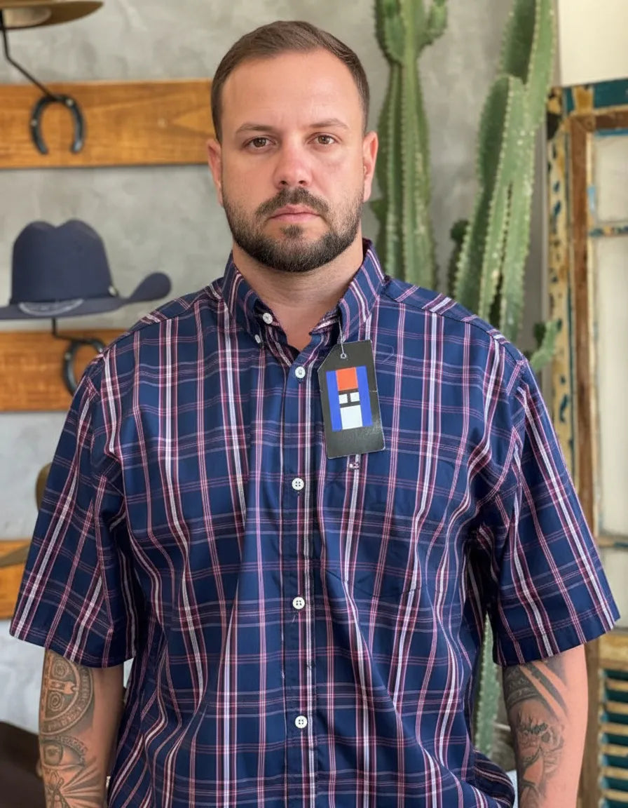 Camisa Social Xadrez Masculina Manga Curta Texas Edition