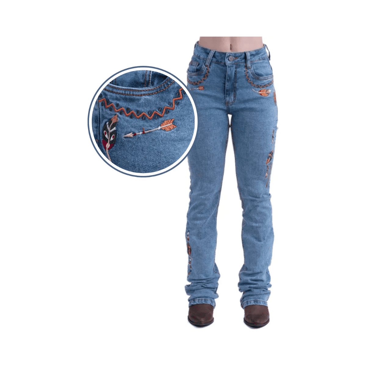 Calça Jeans Bordada Texas Farm Vitality Umber