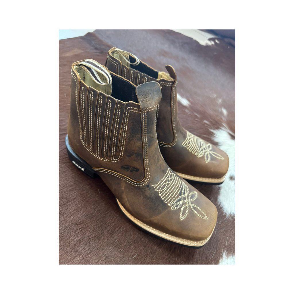 Botina Texana Country Bico Quadrado Couro